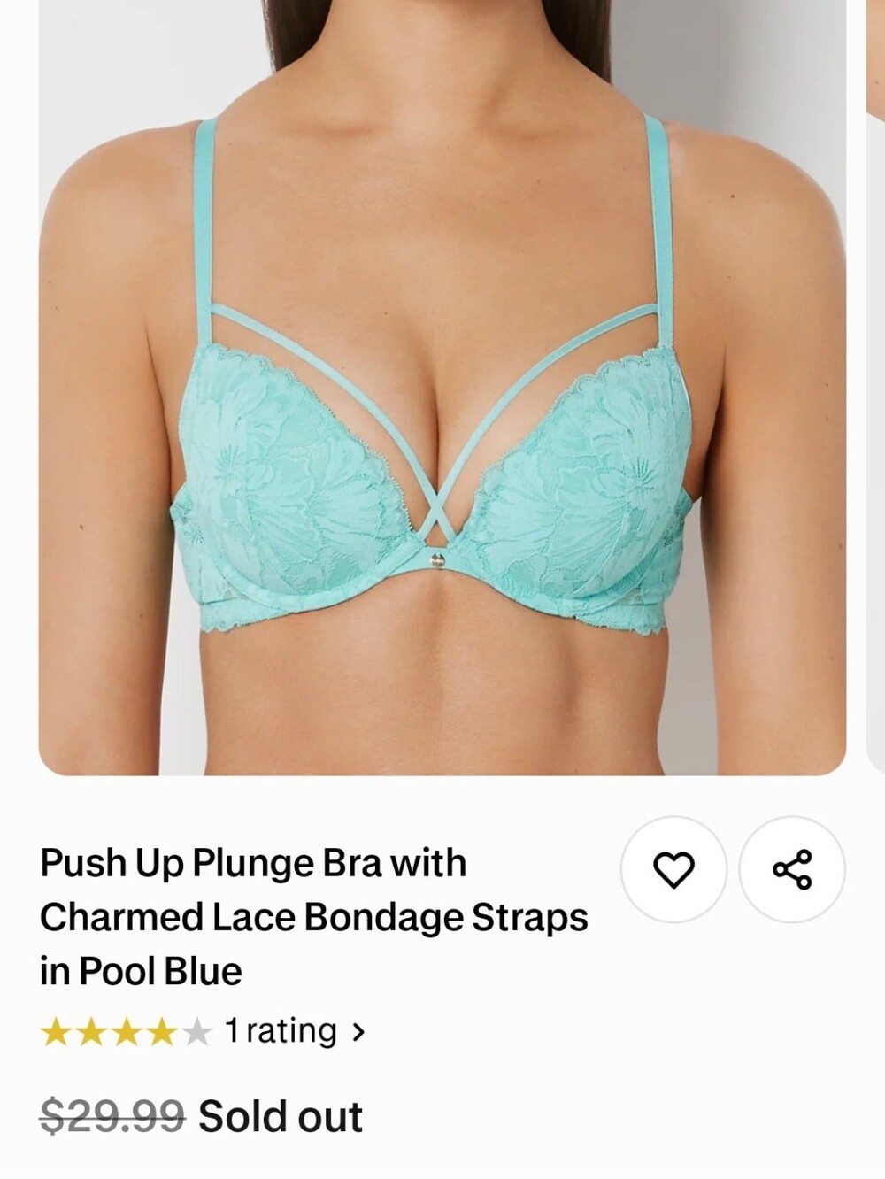 La SENZA Pool Blue Lace Push-Up Bra with Strappy Plunge